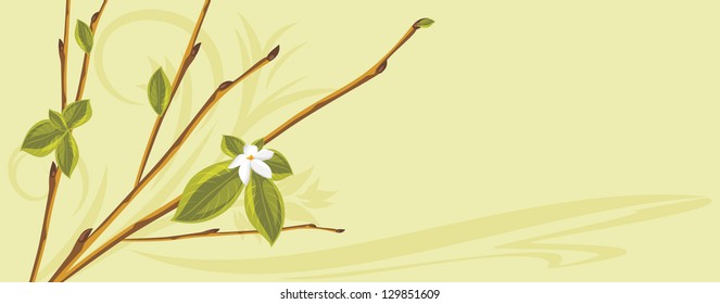 Blooming sprig on the abstract background. Vector