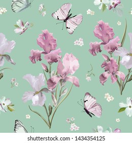 Blooming Spring Colorful Flowers Pattern Background. Seamless Fashion Print in vector