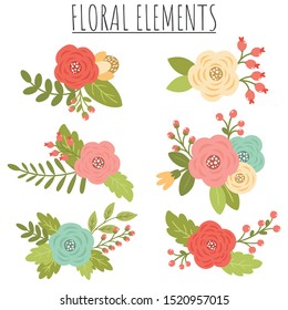 blooming spring cute flowers of antique roses and branches. Floral isolated on white background for Wedding, anniversary, birthday and party. Design for banner, poster, card, invitation and scrapbook.