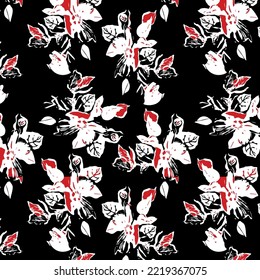 Blooming spring or fall meadow seamless pattern. Plant background for fashion, wallpapers, print. Blue and green flowers on navy. Liberty style floral. Trendy floral design