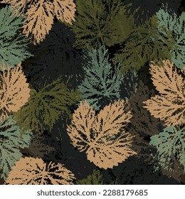 Blooming spring or fall meadow seamless pattern. Seamless pattern with colorful leaves and plants. 