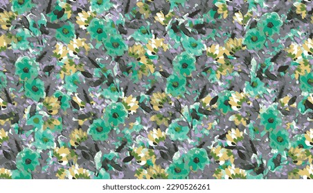 Blooming spring or fall meadow seamless pattern. Plant background for fashion, wallpapers, print. Blue and green flowers on navy. Liberty style floral. Trendy floral design