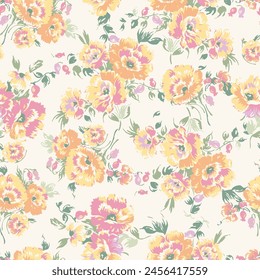 Patrón sin fisuras de pradera de primavera u otoño floreciente. Planta de fondo para la moda, Fondos de pantalla, impresión. Estilo Liberty floral. Diseño floral de moda