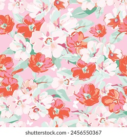 Blooming spring or fall meadow seamless pattern. Plant background for fashion, wallpapers, print. Liberty style floral. Trendy floral design