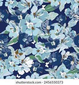 Blooming spring or fall meadow seamless pattern. Plant background for fashion, wallpapers, print. Liberty style floral. Trendy floral design