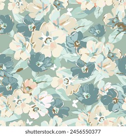 Blooming spring or fall meadow seamless pattern. Plant background for fashion, wallpapers, print. Liberty style floral. Trendy floral design