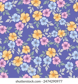 Blooming spring or fall meadow seamless pattern. Plant background for fashion, wallpapers, print. Liberty style floral. Trendy floral design