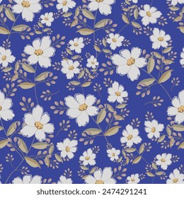 Blooming spring or fall meadow seamless pattern. Plant background for fashion, wallpapers, print. Liberty style floral. Trendy floral design