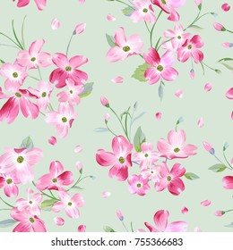 Blooming Spring Flowers Pattern Background. Seamless Fashion Print in vector