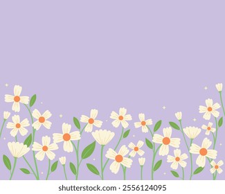 Blooming spring frame, Cute Flower border template. Floral spring template.