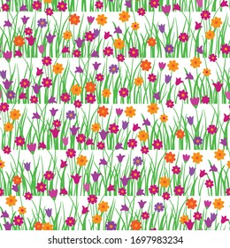 Blooming spring meadow seamless pattern. Plant background for fashion, wallpapers, print. Vector.