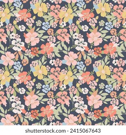 Blooming spring or summer cosmos seamless pattern. Plant background for fashion, wallpapers, print. Liberty style ditsy floral. Trendy flower design, handdrawn