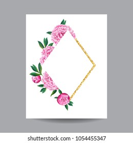 Marco floral de primavera y verano floreciente. Acuarela Pink Peonies Flores para Invitación, Boda, Ducha para Bebé, Tarjeta de Saludo, Afiche. Ilustración del vector