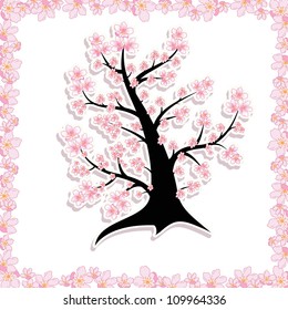 Blooming spring tree on a white background