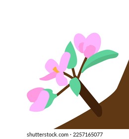 A blooming spring tree. Tender pink buds on a branch. Flat style vector illustration.