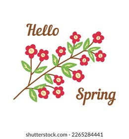 Ropa primaveral con hojas. Salto de texto primavera. Ilustración de doodle aislado por vector colorido. Tarjeta o mano de impresión dibujada