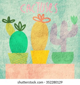 Blooming succulents and cactus vector illustration