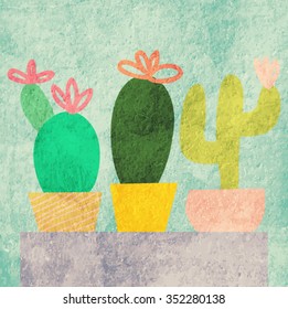 Blooming succulents and cactus vector illustration
