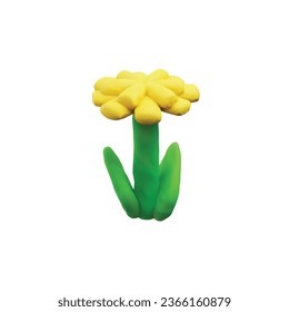 Blooming summer dandelion flower realistic vector illustration isolated on white background. Yellow spring dandelion flower in minimalist childish style.