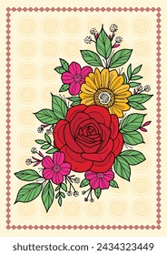 Blooming Symphony: A Vibrant Madhubani Celebration of Diverse Flowers. Echoes of Nature: A Handpainted Madhubani Journey with Flourishing. Madhubani painting, Flowers, Folk art