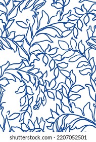 Blooming tree branches with flowers and leaves black and white seamless pattern vector. Decorative natural spring surface design. Perfect for textile, wallpaper, sheet set, table cloth, tea towel, etc