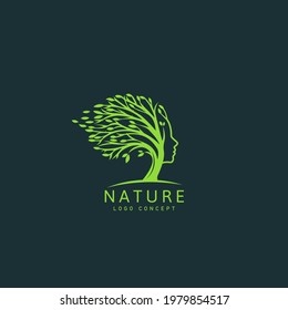 Árbol de crecimiento con símbolo de logotipo de cara femenina Plantilla de diseño Vector de estilo plano