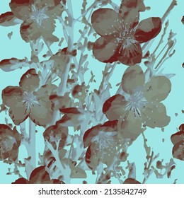 Blooming tree flowering branches vector seamless pattern.