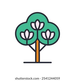 Blooming tree icon. Spring blossoms symbolize growth, renewal, and new beginnings.  A vibrant, stylized tree.