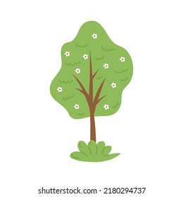 A blooming tree, painted in doodle style. Spring collection. Flat vector illustration