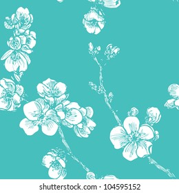 Blooming tree seamless pattern in vector
