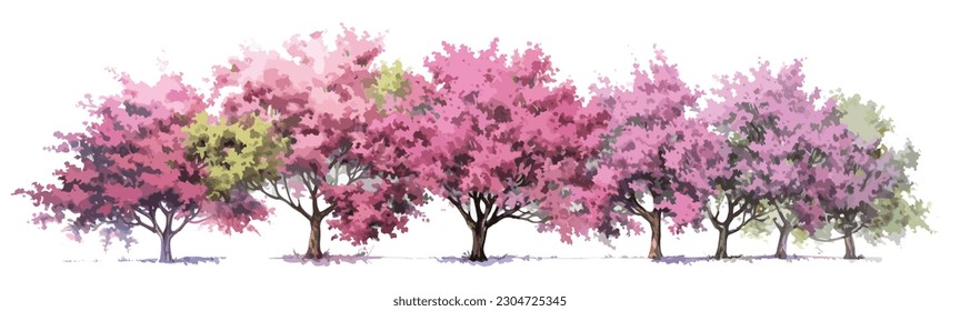 Blooming trees floral watercolor background vector 