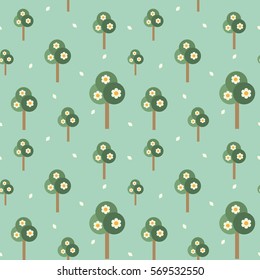 Blooming trees retro vector seamless pattern background