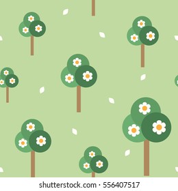 Blooming trees vector seamless pattern background
