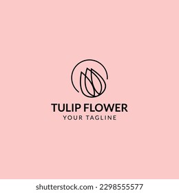 Diseño floral con logotipo de flor de tulipano en flor. Elegante Símbolo de icono lineal femenino para Web, identidad de marca, negocios de belleza.