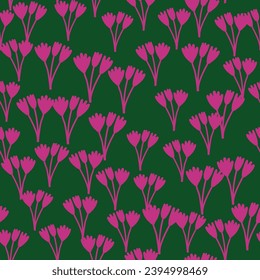 Blühende Tulpen und botanische Elemente in lebhaften Farben. Elegantes, nahtloses Muster, perfekt für Frühlings- und Sommertextilien