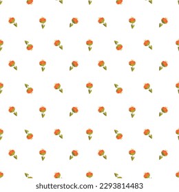 Blooming tulips seamless vector pattern. Simple scandi floral design. Cute hand drawn small flowers background for print, wrapping paper, textile, fabric, wallpaper, gift, card, packaging, apparel.