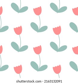 Blooming tulips summer seamless pattern. Floral gentle background. Template for wallpaper, textile, paper and design Print flowers repeat vector illustration