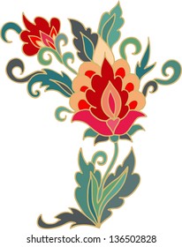 Blooming turkish tulip, stylized flower on white background