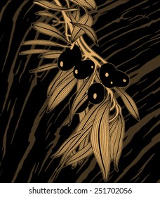 blooming twig tea tree on a black  background of the drawing of a tree