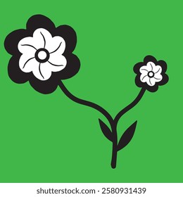 blooming two-stemmed flower and leaf flat style vector isolated