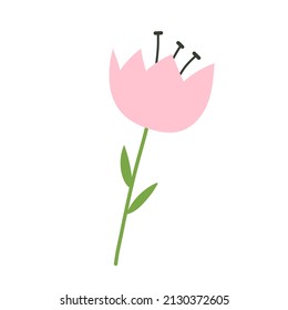 Blooming vector spring time flower hand drawn in vector and isolated on white background.