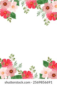 Blooming watercolor flower frame for design.