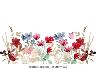 Blooming watercolor flower garden 
 background for design.