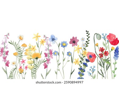 Blooming watercolor flower garden background for design.
