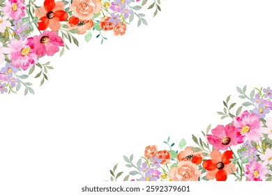 Blooming watercolor flower garden background frame.