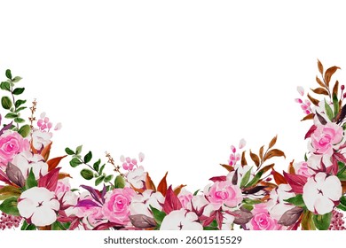 Blooming watercolor flower garden background frame.