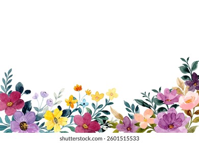 Blooming watercolor flower garden background frame.