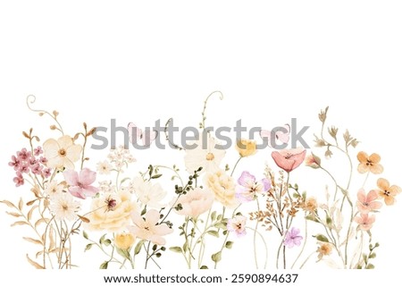 Blooming watercolor flower garden 
 background for design.