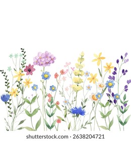 Blooming watercolor flower garden for design background.