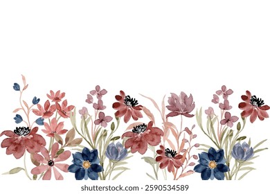 Blooming watercolor flower garden, flower frame for wedding, birthday, card, background, invitation, wallpaper, sticker, decoration etc.